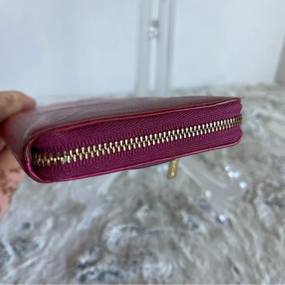 FOSSIL red maroon cream and hot pink zip around clutch wallet - Picture 6 of 10